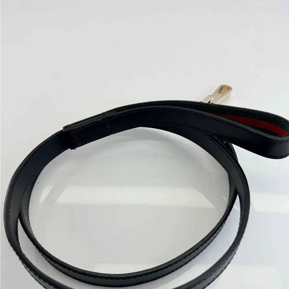 Gucci Web Black Leather Belt Dog Leash 47”